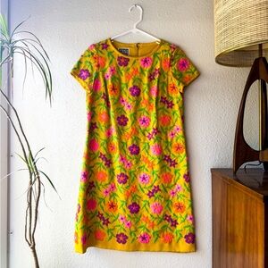 Eddie George 1960s Bright Yellow Embroidered Shift Dress